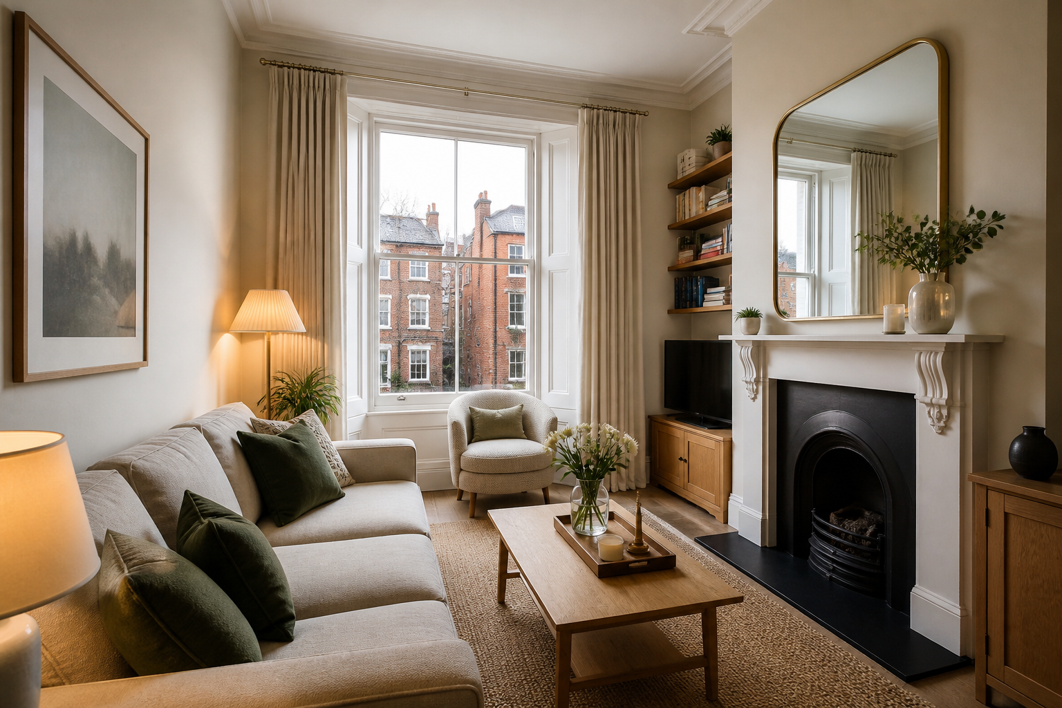 Welcoming guest-ready living room in a London period home